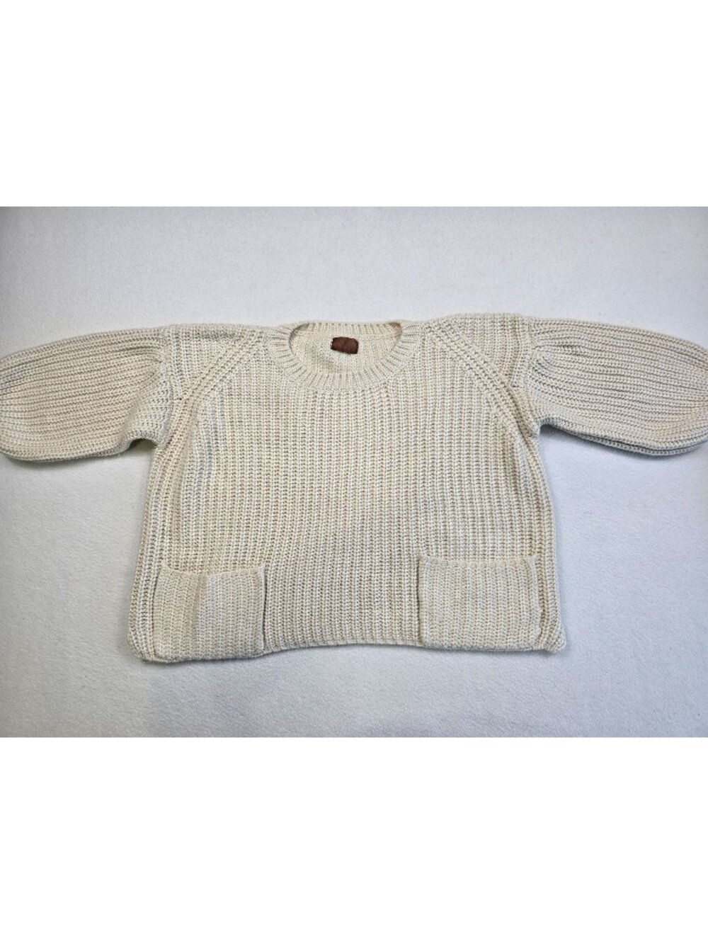 Anthropologie Pol Cream Knit Boxy Crop Sweater Small Pockets Boho